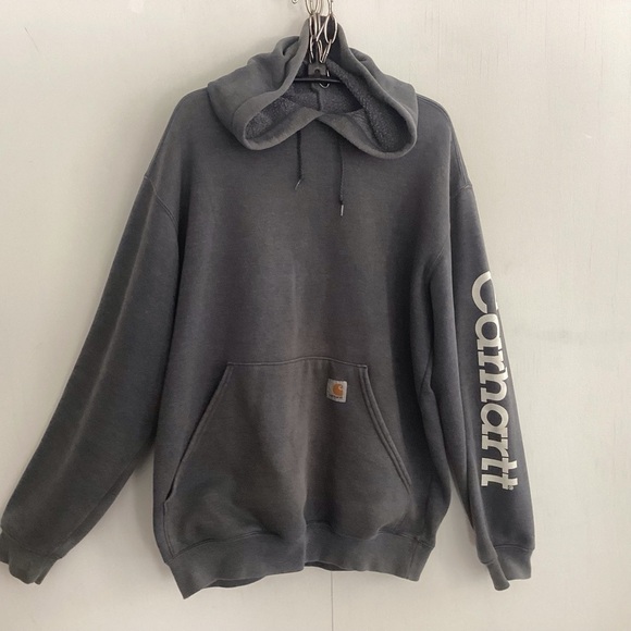 Carhartt  Vintage Spellout ( Sleeve) Patch Logo On Pocket  Sweatshirt Hoodie XL - Picture 1 of 8